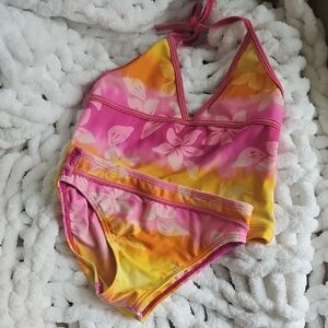 Pink and Yellow Floral Swimsuit Girls 12